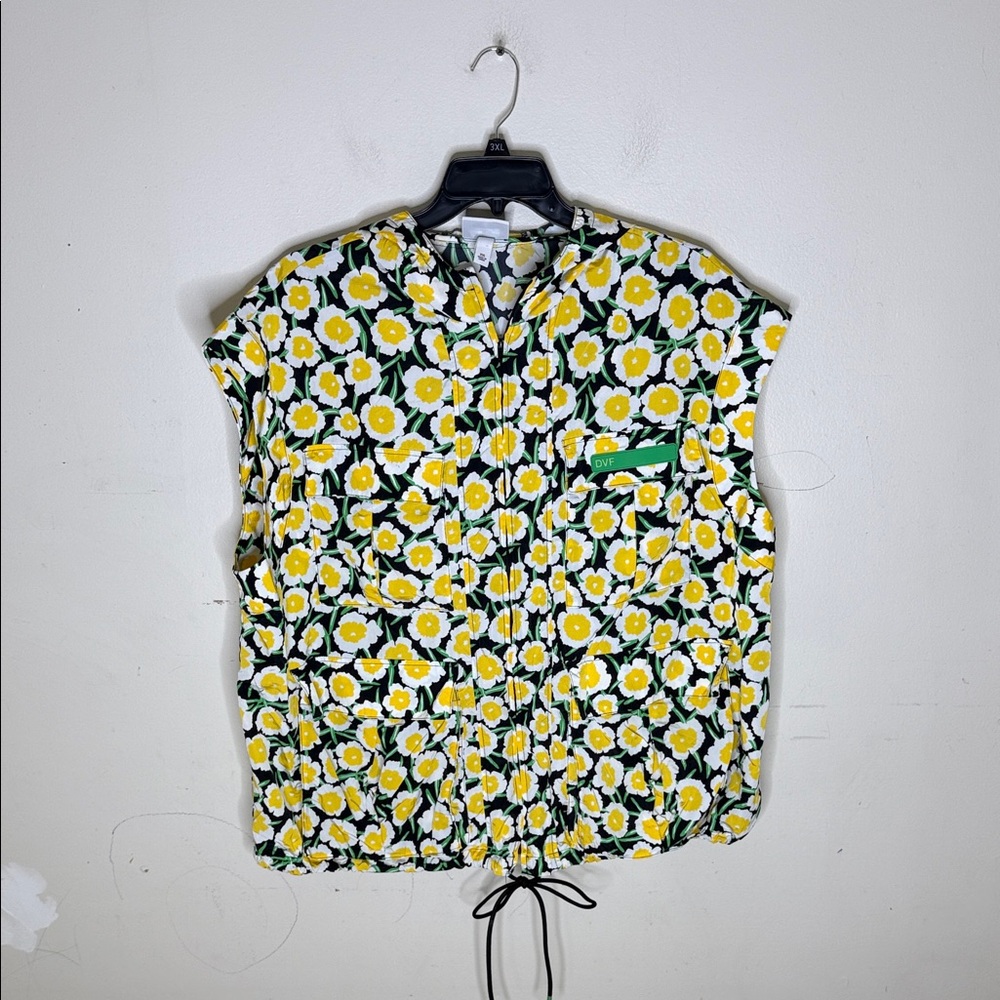 Diane Von Furstenberg x Target Black and Yellow Floral Nylon Hooded Vest Sz XXL